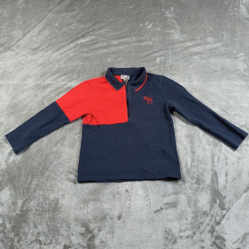 Paul‎ Smith Junior Polo Shirt 5 A Blue Red Long Sleeve Quarter Zip Colorblock